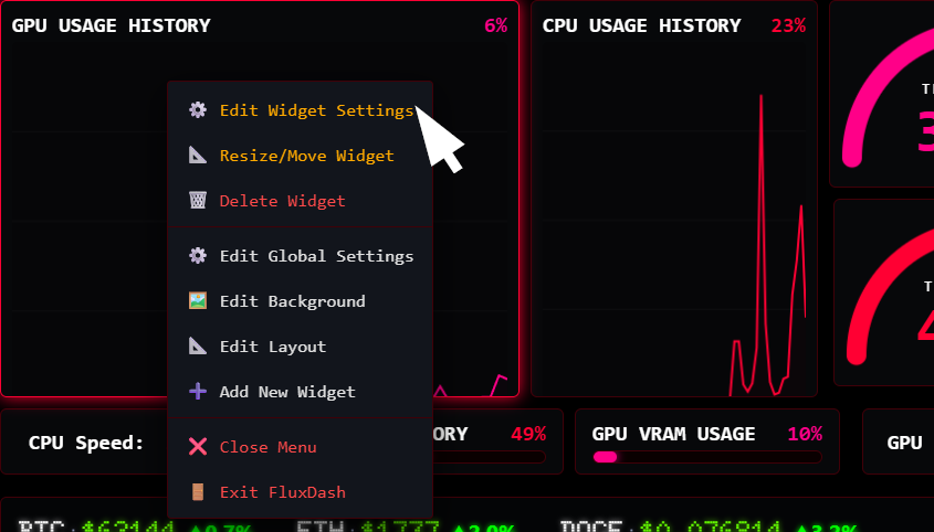 FluxDash easy widget editing