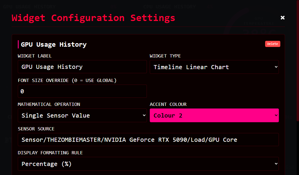FluxDash Edit Widget Settings